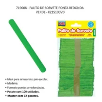 Palitos De Picole Ponta Redonda Verde C/ 100 UN. - Kaz