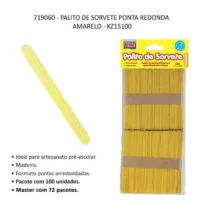 Palitos De Picole Ponta Redonda Amarelo C/ 100 UN. - Kaz