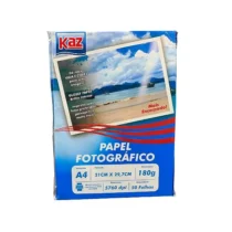 Papel Fotográfico A4 180 G 210 mm X 297 mm C/ 50 Fls. - Kaz