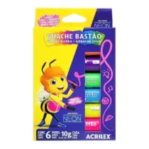 Tinta Guache Neon Em Bastão C/ 6 Cores  - Acrilex