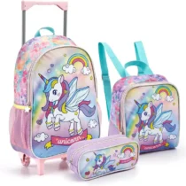 Kit Mochila Com Lancheira E Estojo Unicórnio (Lilás) - Seanite