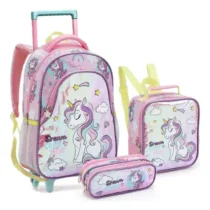 Kit Mochila Com Lancheira E Estojo Unicórnio (Rosa) - Seanite