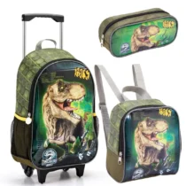 Kit Mochila Com Lancheira E Estojo Dinossauro (Verde Escuro)  - Seanite