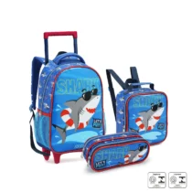 Kit Mochila Com Lancheira E Estojo Tubarão (Azul)  - Seanite