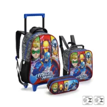 Kit Mochila Com Lancheira E Estojo Mega Heroes Preto - Seanite
