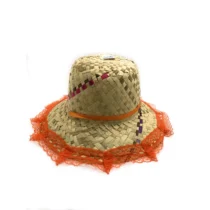 Chapéu De Palha S/ Trança C/ Renda E Fita Laranja  - Kopal