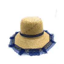 Chapéu De Palha S/ Trança C/ Renda E Fita Azul  - Kopal