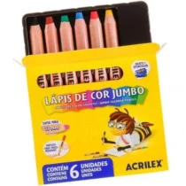 Lápis De Cor Jumbo C/ 6 Cores E 1 Apontador UN. - Acrilex