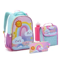 Kit Mochila Arco-Íris C/ Lancheira, Estojo, Garrafinha E Mosquetão Un. - Seanite