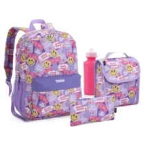 Kit Mochila Happy Smile C/ Lancheira, Estojo, Garrafinha E Mosquetão Un. - Seanite