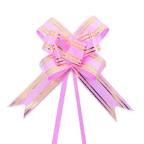 Laço Pronto Rosa C/ Listras Douradas UN. - Make+