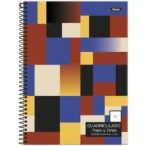 Caderno Quadriculado 7 mm x 7 mm Marrom, Amarelo, Preto, Azul e Bege C/80 Fls. - Foroni